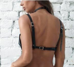Women Punk Bullet-Shaped Underwear Black Leather Bra Adjustable Fashion Chest Harness Belt Exotic Shoulder Bra Sexy Lingerie with Studs Rave Nightclub Party Masquerade
