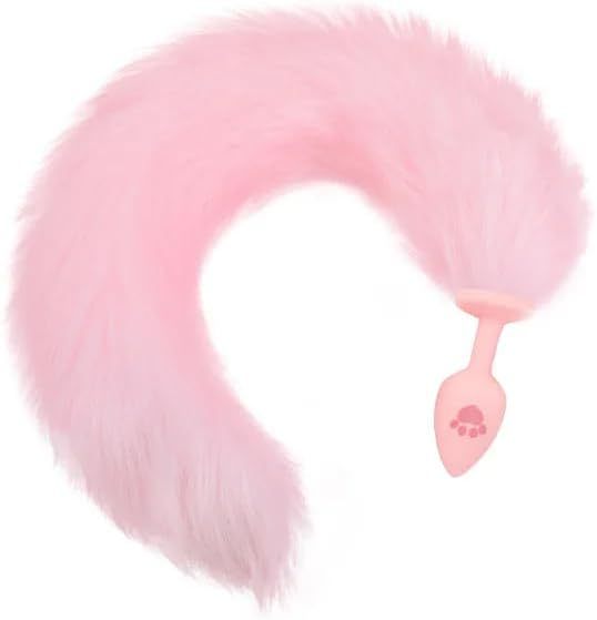 Anal Plug Fox Tail, 16 inch Pink Fluffy Tail Cat Claw Butt Plug Silicone Anal Sex Toy Cute Sexy Cosplay Erotic Role Play Game Anus Toy for Adults Female Women Men Couples