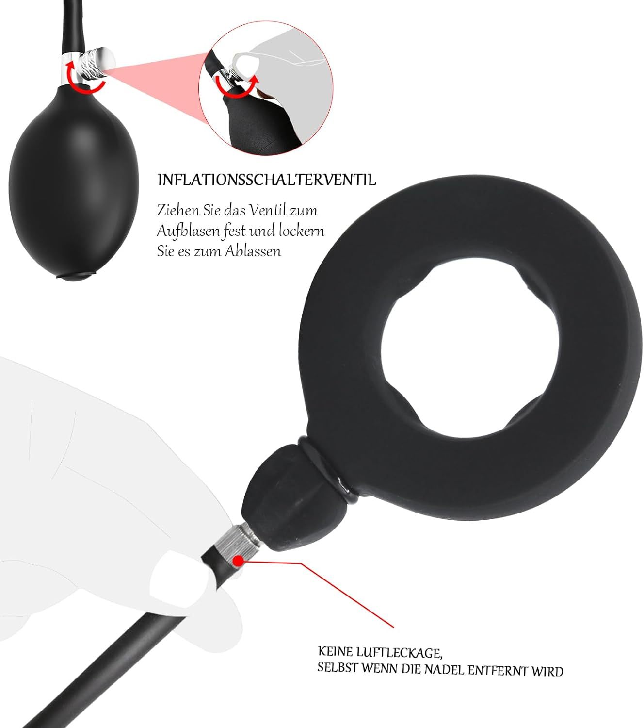 Inflatable Ring Stretchy Silicone Cock Ring with Pump and 3 Cock Rings Extreme Silicone Adjustable Ring Testicle Rings Rings Sex Toy for Couples Extreme Sex Toys Long-Lasting Erection