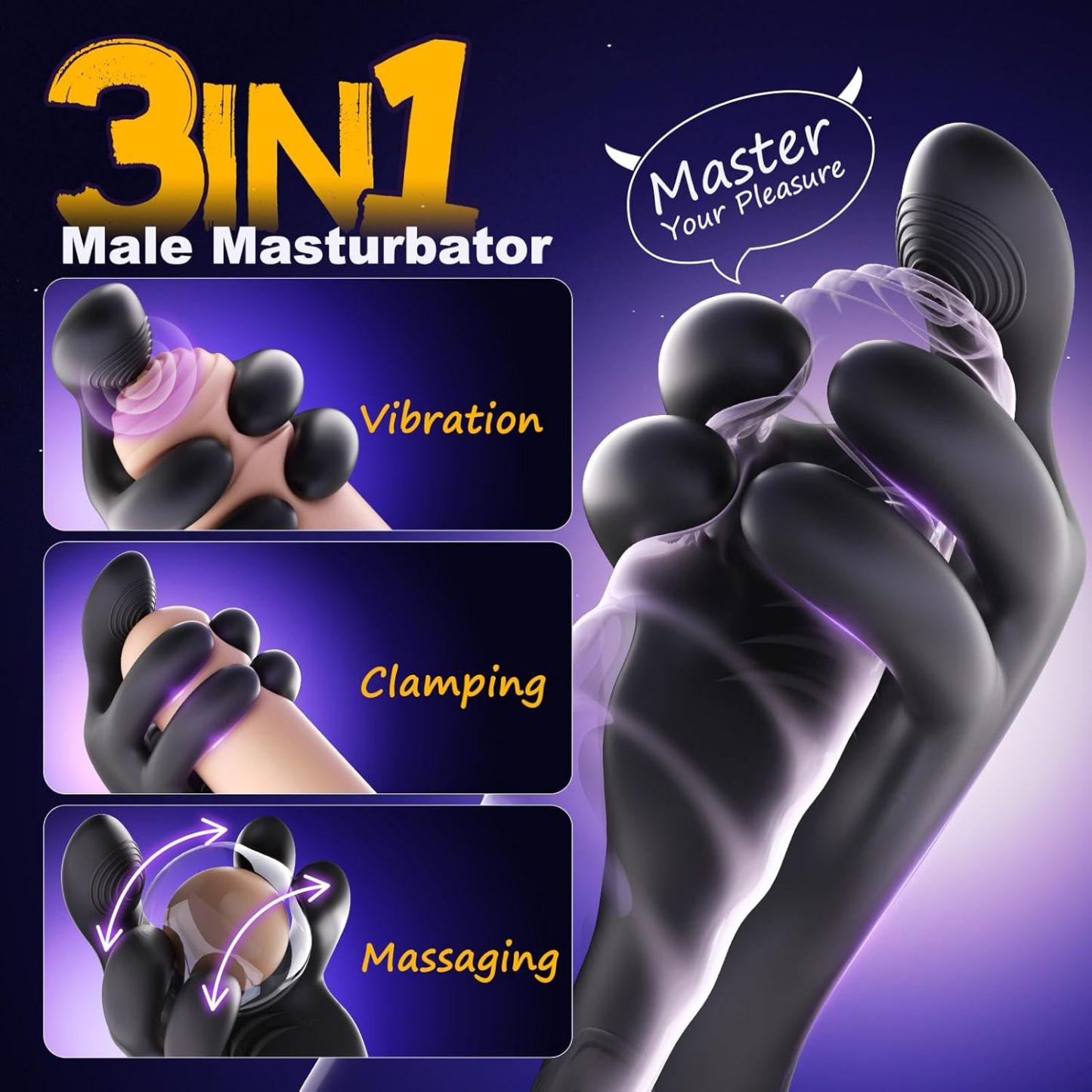 Male sex toy with 10 clamping and 10 vibration modes 360° wrap