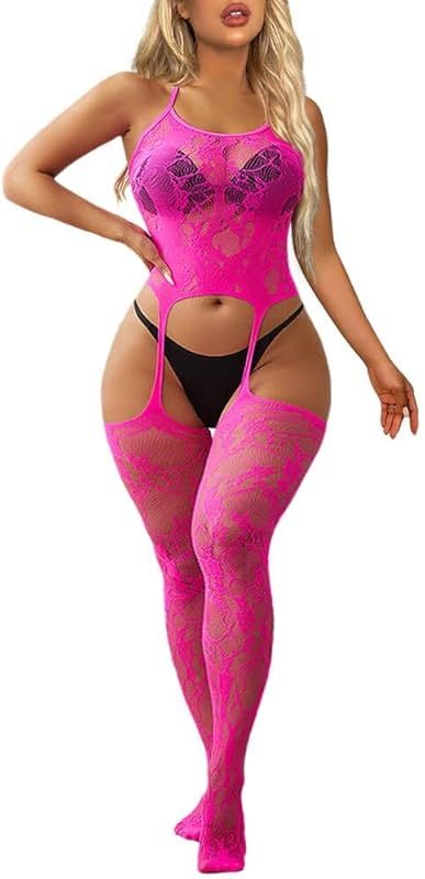 Buitifo Womens Fishnet Bodystocking Plus Size Crotchless Bodysuit Sexy Tights Soft Nightwear Lingerie