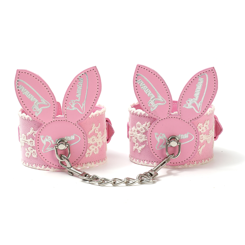 Pink Bunny 7pcs BDSM Bondage Restraint Sex Toys - 7pcs Leather Ankle Handcuffs Whip Restraint Accessories Adult Sex Games Male and Female Couple Foreplay | Pink