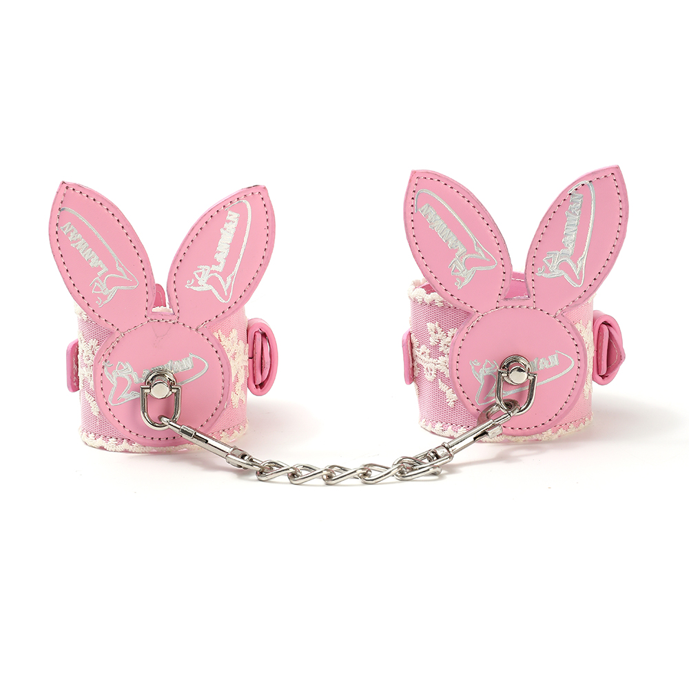 Pink Bunny 7pcs BDSM Bondage Restraint Sex Toys - 7pcs Leather Ankle Handcuffs Whip Restraint Accessories Adult Sex Games Male and Female Couple Foreplay | Pink
