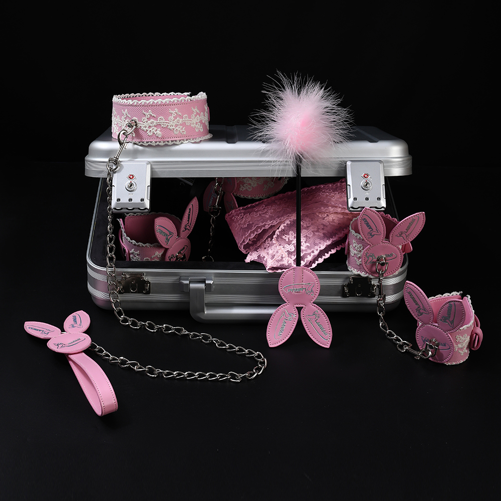 Pink Bunny 7pcs BDSM Bondage Restraint Sex Toys - 7pcs Leather Ankle Handcuffs Whip Restraint Accessories Adult Sex Games Male and Female Couple Foreplay | Pink