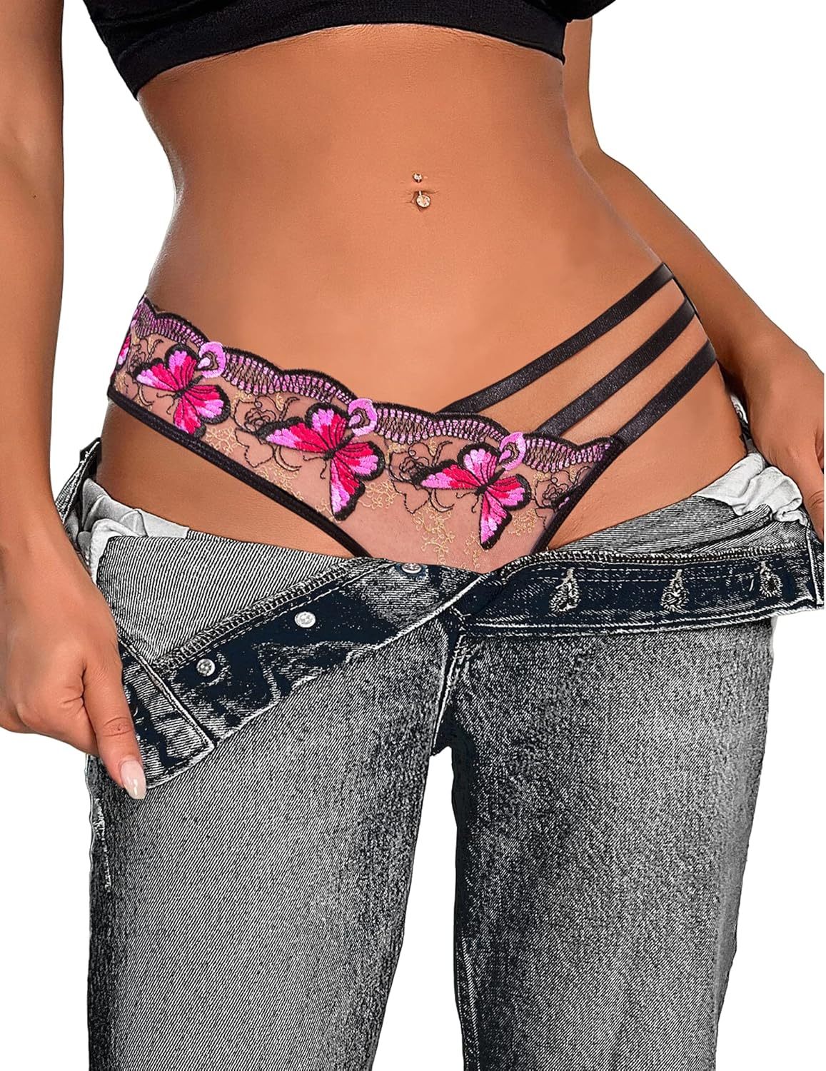 Women's Sexy Butterfly Embroidered Mesh Panty Set