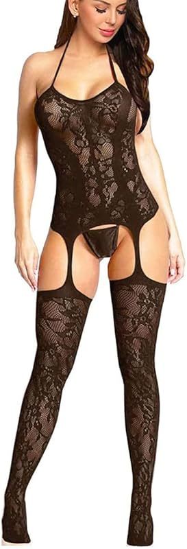 Buitifo Womens Fishnet Bodystocking Plus Size Crotchless Bodysuit Sexy Tights Soft Nightwear Lingerie