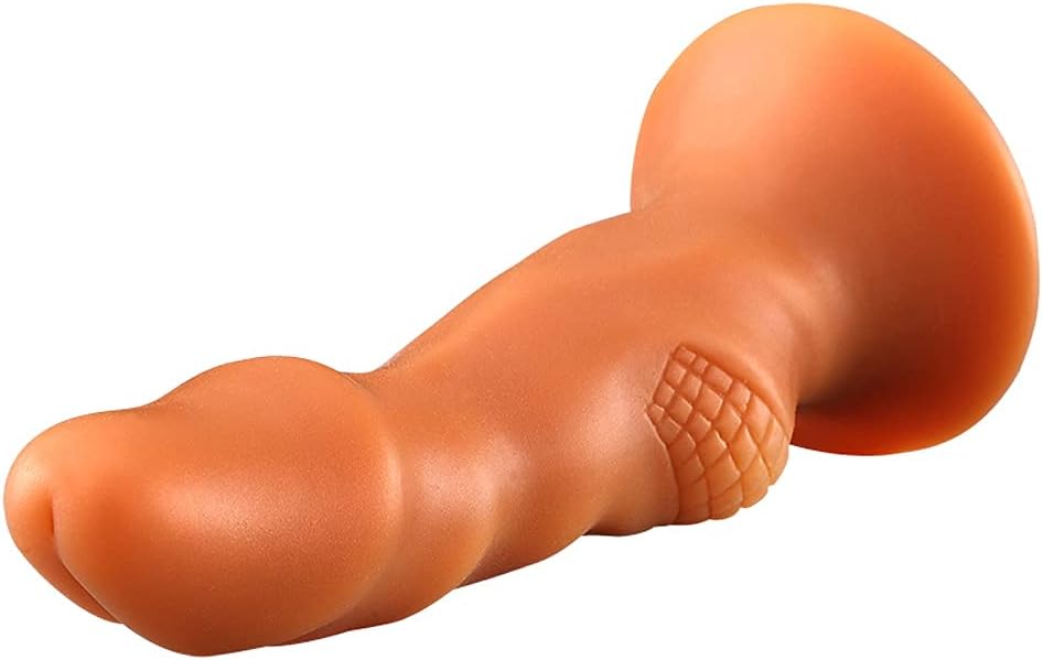 Realistic dildo with textured balls, soft liquid silicone anal plug with strong suction cup