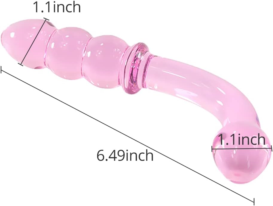 Glass Dildo, Crystal Bent Pleasure Wand Double Ended Butt Plug Anal Beads for Unisex G-spot Stimulation