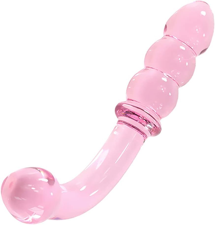 Glass Dildo, Crystal Bent Pleasure Wand Double Ended Butt Plug Anal Beads for Unisex G-spot Stimulation