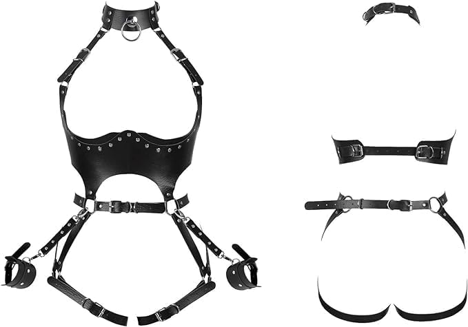 FOTN Women Punk PU Leather Body Waist Belt Bodysuit Bondage Body Harness Belt Sexy Lingerie Leg Garter Hollow Open Chest Bra BDSM ( Size : One Size)