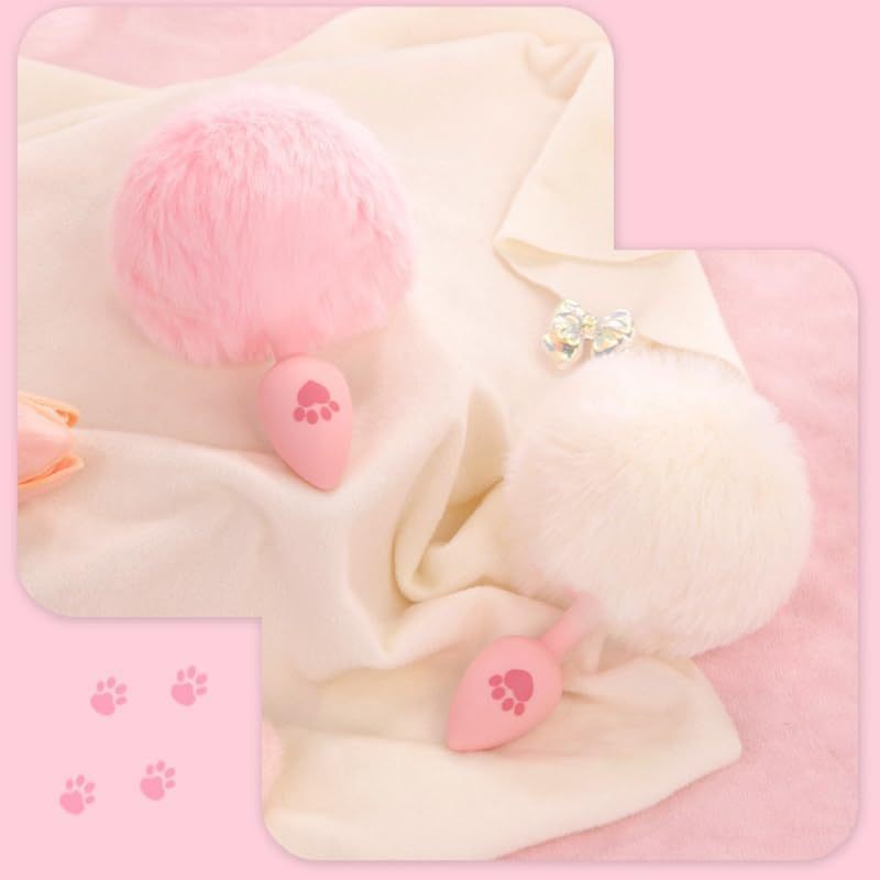 Anal Plug Rabbit Bunny Tail, Pink Fluffy Tail Butt Plug Silicone Anal Sex Toy Cute Sexy Cosplay Erotic Role Play Anus Toy for Adults Men Women Couples