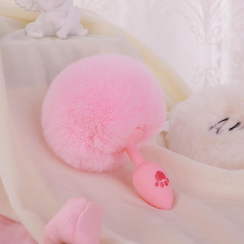 Anal Plug Rabbit Bunny Tail, Pink Fluffy Tail Butt Plug Silicone Anal Sex Toy Cute Sexy Cosplay Erotic Role Play Anus Toy for Adults Men Women Couples