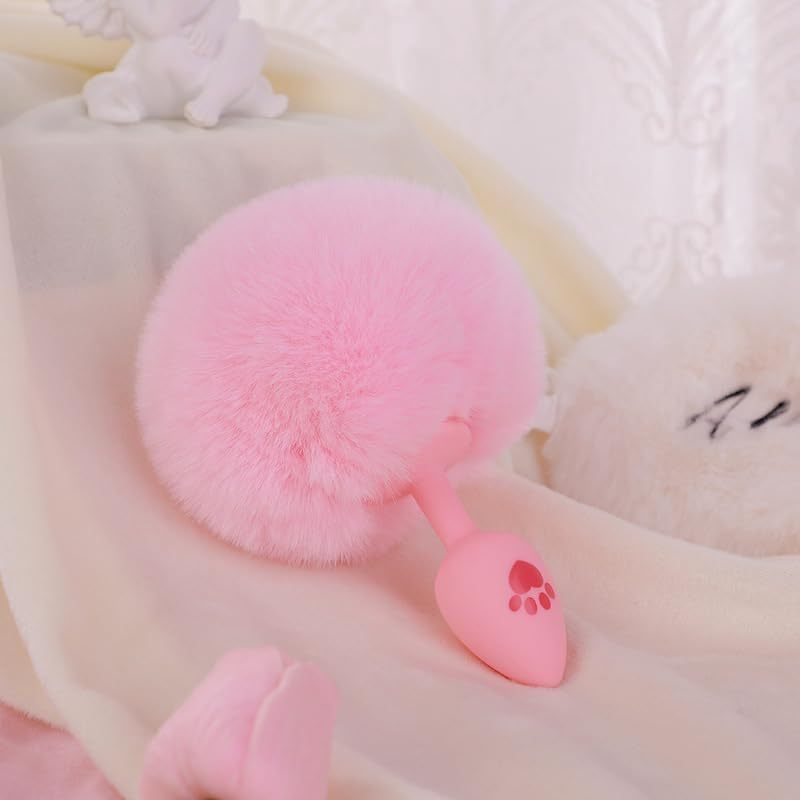 Anal Plug Rabbit Bunny Tail, Pink Fluffy Tail Butt Plug Silicone Anal Sex Toy Cute Sexy Cosplay Erotic Role Play Anus Toy for Adults Men Women Couples