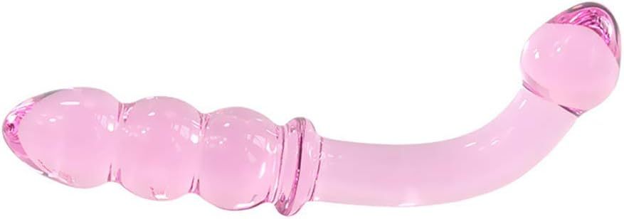 Glass Dildo, Crystal Bent Pleasure Wand Double Ended Butt Plug Anal Beads for Unisex G-spot Stimulation