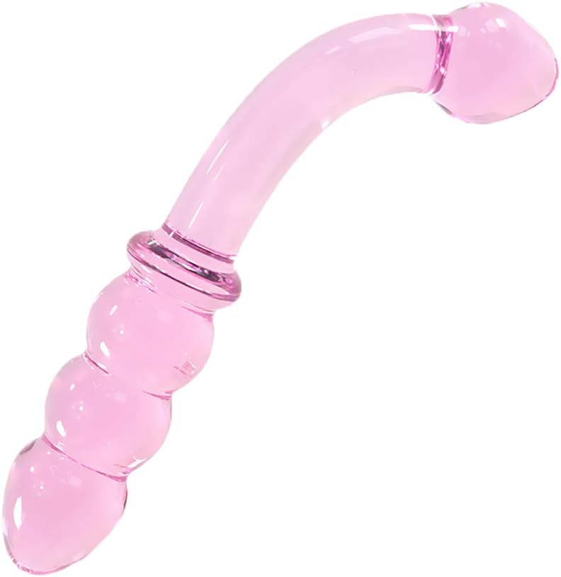 Glass Dildo, Crystal Bent Pleasure Wand Double Ended Butt Plug Anal Beads for Unisex G-spot Stimulation