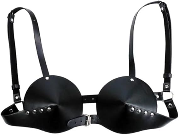 Women Punk Bullet-Shaped Underwear Black Leather Bra Adjustable Fashion Chest Harness Belt Exotic Shoulder Bra Sexy Lingerie with Studs Rave Nightclub Party Masquerade