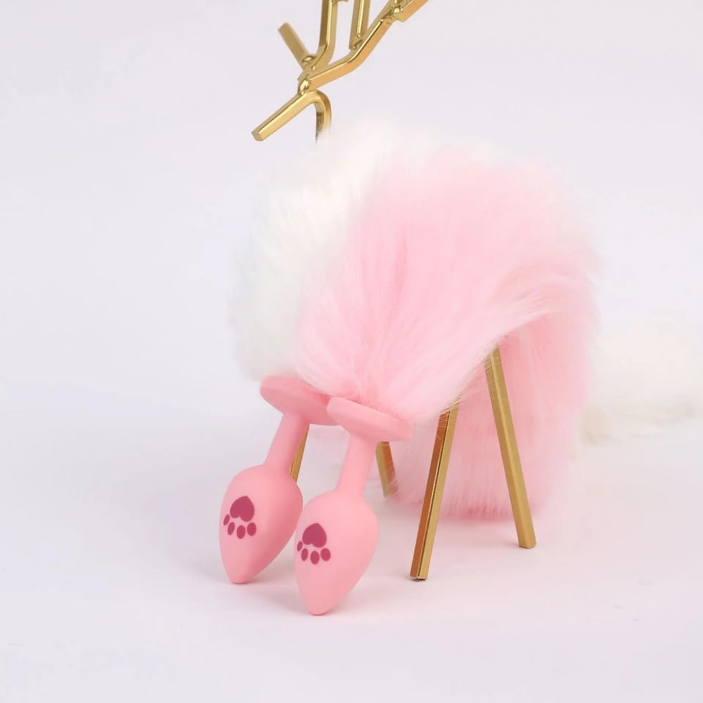 Anal Plug Fox Tail, 16 inch Pink Fluffy Tail Cat Claw Butt Plug Silicone Anal Sex Toy Cute Sexy Cosplay Erotic Role Play Game Anus Toy for Adults Female Women Men Couples