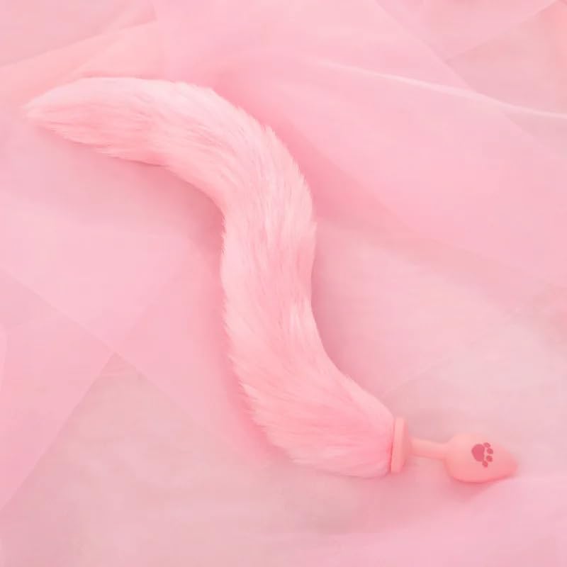 Anal Plug Fox Tail, 16 inch Pink Fluffy Tail Cat Claw Butt Plug Silicone Anal Sex Toy Cute Sexy Cosplay Erotic Role Play Game Anus Toy for Adults Female Women Men Couples