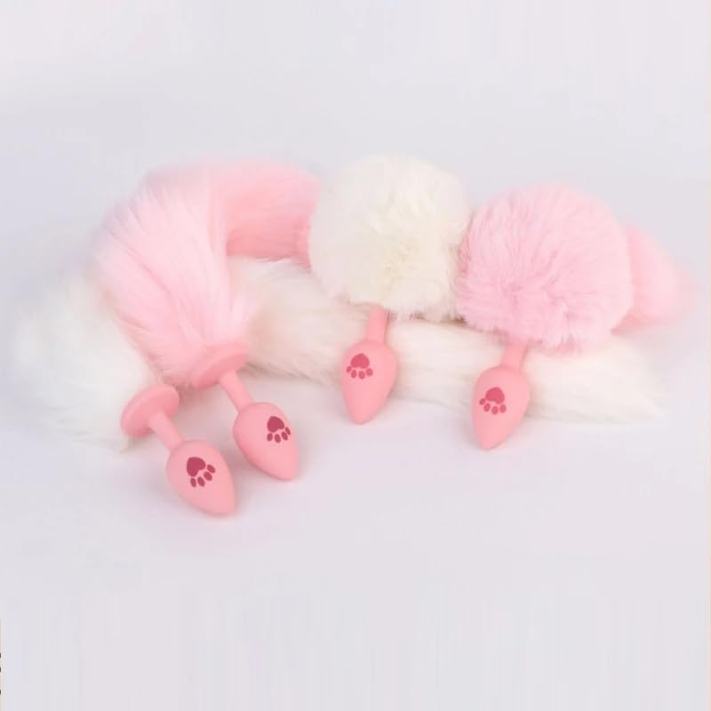 Anal Plug Fox Tail, 16 inch Pink Fluffy Tail Cat Claw Butt Plug Silicone Anal Sex Toy Cute Sexy Cosplay Erotic Role Play Game Anus Toy for Adults Female Women Men Couples