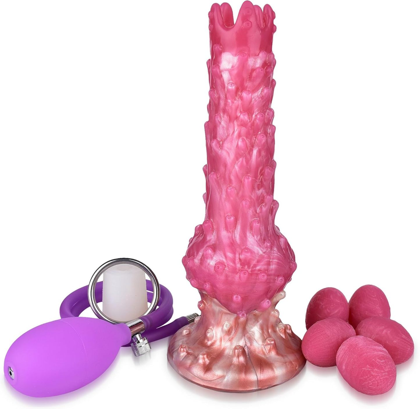 Dildo with 5Eggs, 9inch Knotted Pink Silicone Dildos Inflatable Pneumatic Pump Dog Dildo Oopod Sex Toys for Women Men Anal Play
