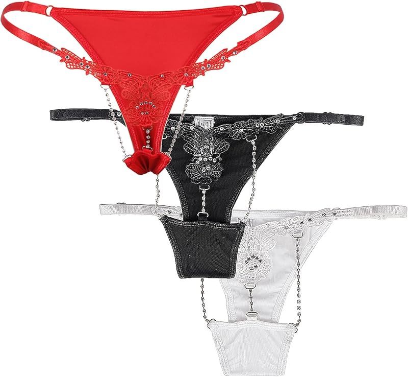 Women's sexy thong with beads, plus size lace T-string overalls