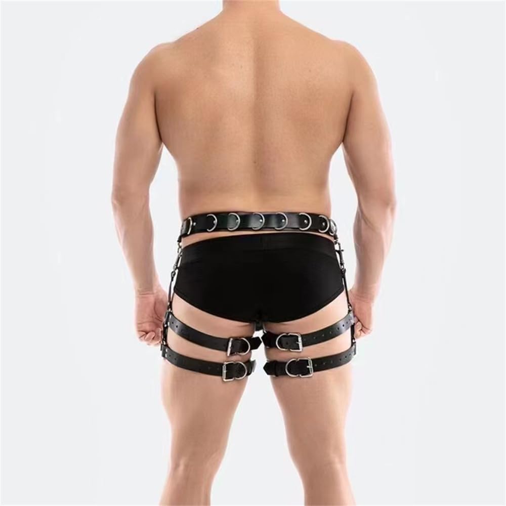 Gothic Sexy Punk Suspender Cage Leg Garter Thigh Straps Men's Bondage Leg Straps (Upgraded PU Leather Material)