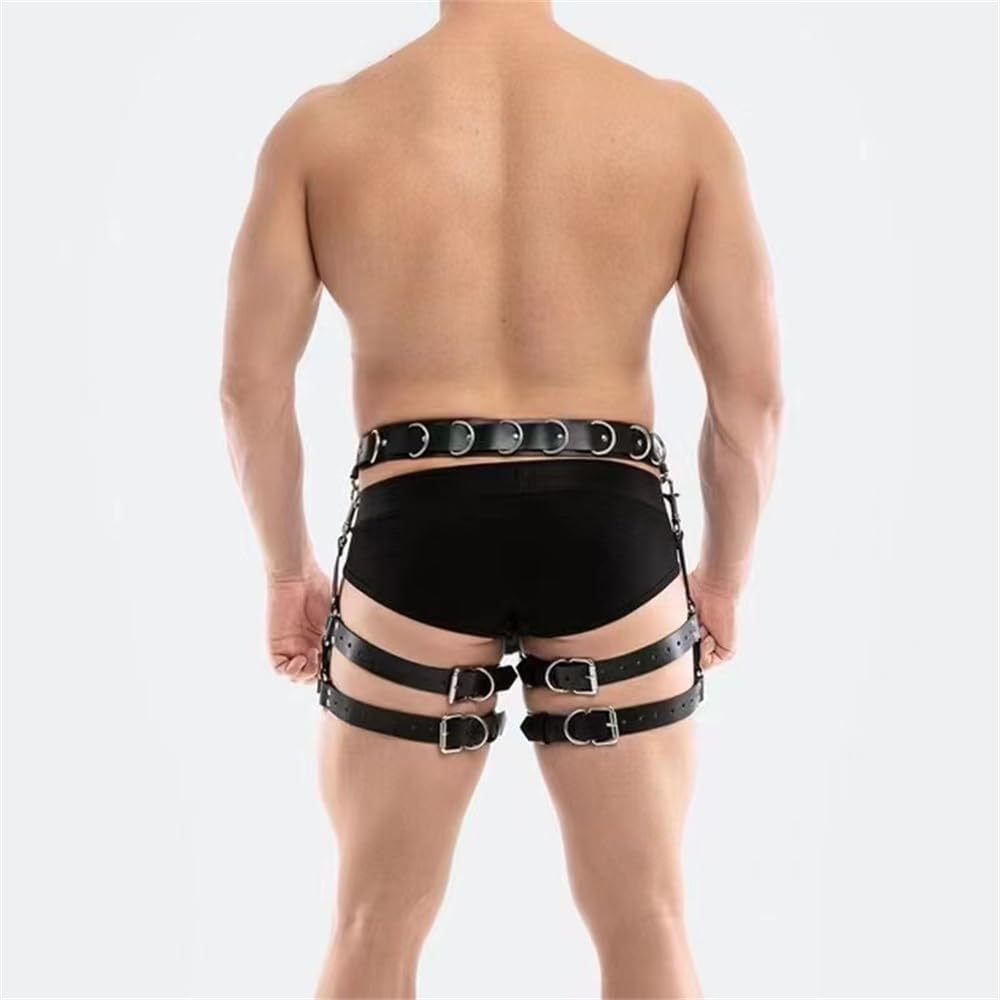 Gothic Sexy Punk Suspender Cage Leg Garter Thigh Straps Men's Bondage Leg Straps (Upgraded PU Leather Material)