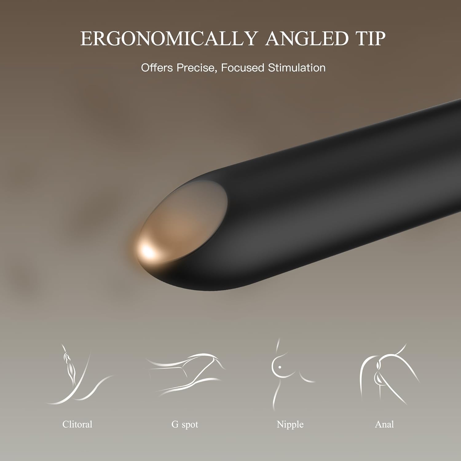 Bullet Vibrator with Angled Tip for Precision Clitoral Stimulation, Discreet Rejected Lipstick Vibe with 10 Vibration Modes Waterproof Nipple G-spot Stimulator Sex Toys for Women (Black)