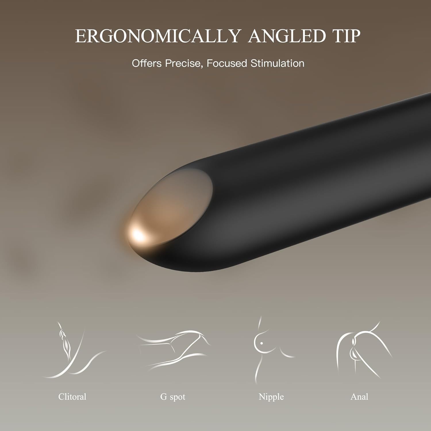 Bullet Vibrator with Angled Tip for Precision Clitoral Stimulation, Discreet Rejected Lipstick Vibe with 10 Vibration Modes Waterproof Nipple G-spot Stimulator Sex Toys for Women (Black)