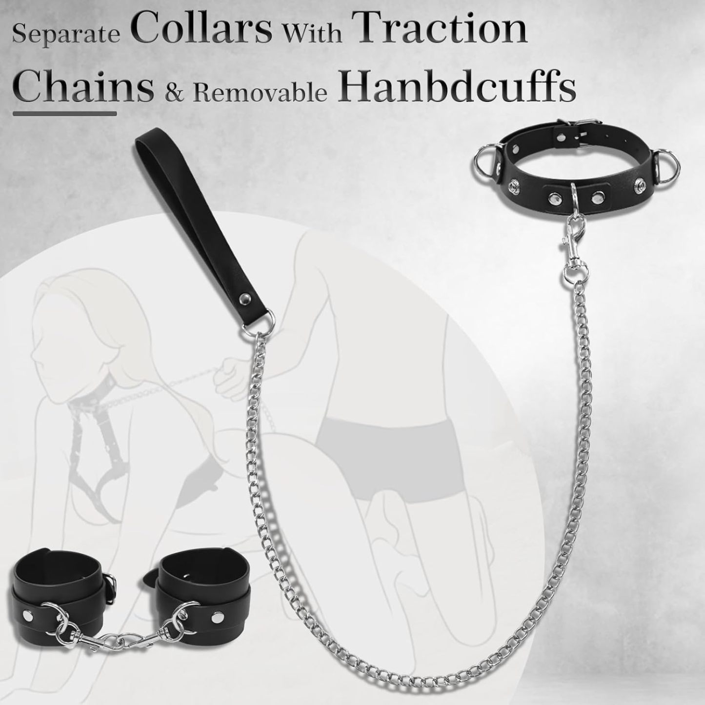 BDSM Bondage Sex Breast Restraints Set B to E Cup Boobs Sex Things for Couples Kinky Adult Sex Toys with Dual-Layer PU Leather Harness Collars with Traction Chain Handcuffs Bondage Gear Accessories