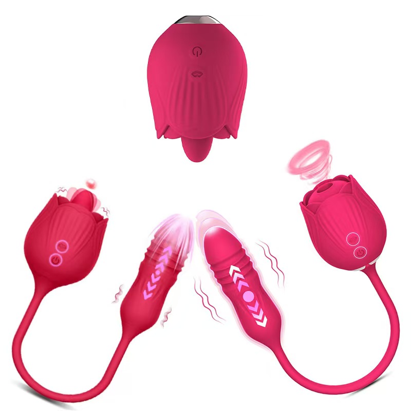 Double-headed tongue licking and sucking rose jumping egg female g-spot orgasm vibration masturbator couples flirting fun sex products