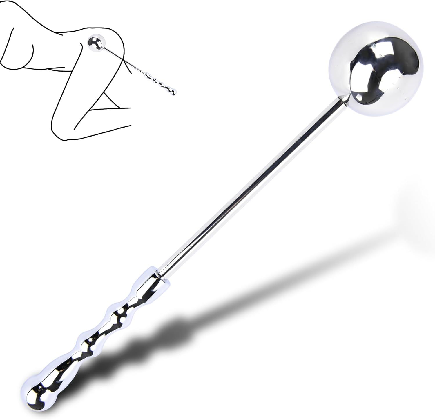 Long Fetish Straight Metal Anal Ball Prostate Massage Wand Anal Plug Stainless Steel Handhled Dildo Anal Sex Toys for Men & Women Masturbation Anal Probe Pleasure Stick