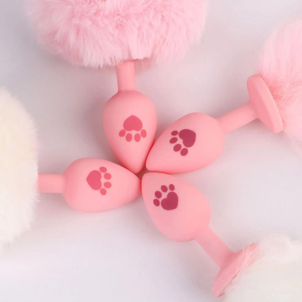 Anal Plug Fox Tail, 16 inch Pink Fluffy Tail Cat Claw Butt Plug Silicone Anal Sex Toy Cute Sexy Cosplay Erotic Role Play Game Anus Toy for Adults Female Women Men Couples