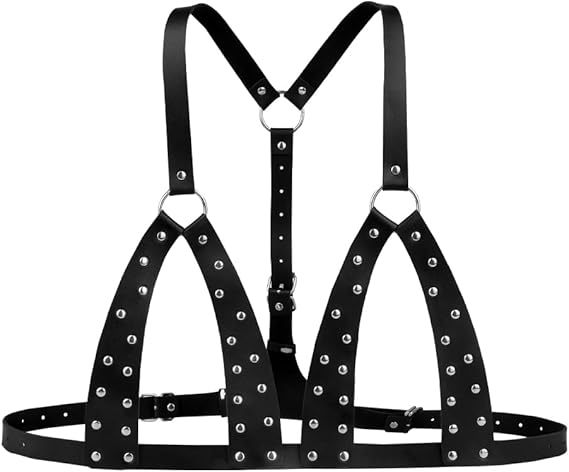 BDSM Sex Bondage Breast Restraints, Adjustbale Sex Harness with Rivets Sex Bondage Gear & Accessories, SM Leather Bar Bed Restraints Tool for Women Couple
