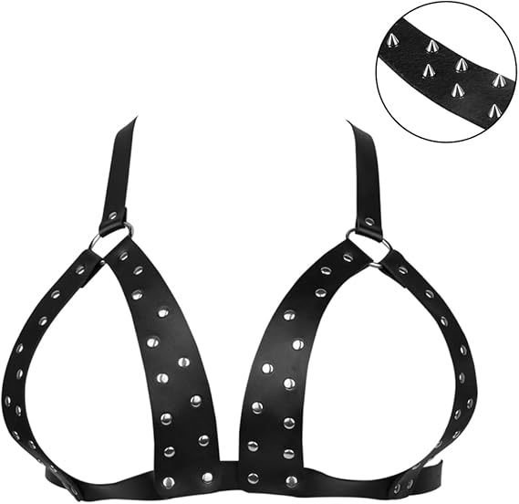 BDSM Sex Bondage Breast Restraints, Adjustbale Sex Harness with Rivets Sex Bondage Gear & Accessories, SM Leather Bar Bed Restraints Tool for Women Couple