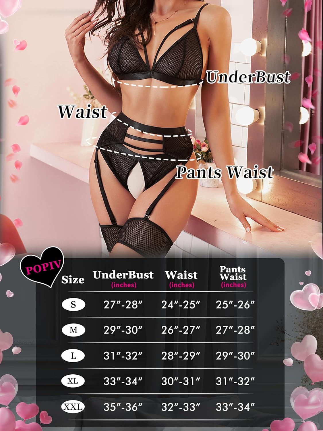 popiv women's sexy lingerie set hollow bra and panties