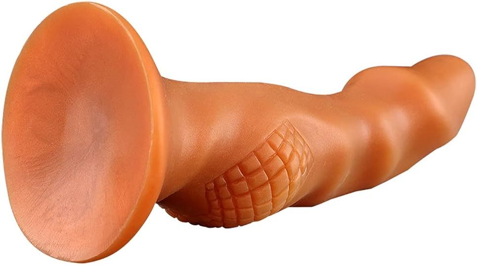 Realistic dildo with textured balls, soft liquid silicone anal plug with strong suction cup