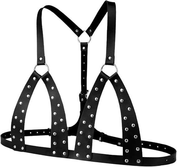 BDSM Sex Bondage Breast Restraints, Adjustbale Sex Harness with Rivets Sex Bondage Gear & Accessories, SM Leather Bar Bed Restraints Tool for Women Couple