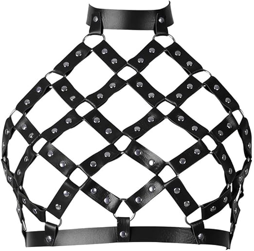 Punk Women's Body Chest Harness Belt with Neck Adjustable Gothic Leather Body Caged Bondage Strap Belt for Ladies BDSM Cosplay Costume Rave Masquerade Halloween Party Accessories Clubwear