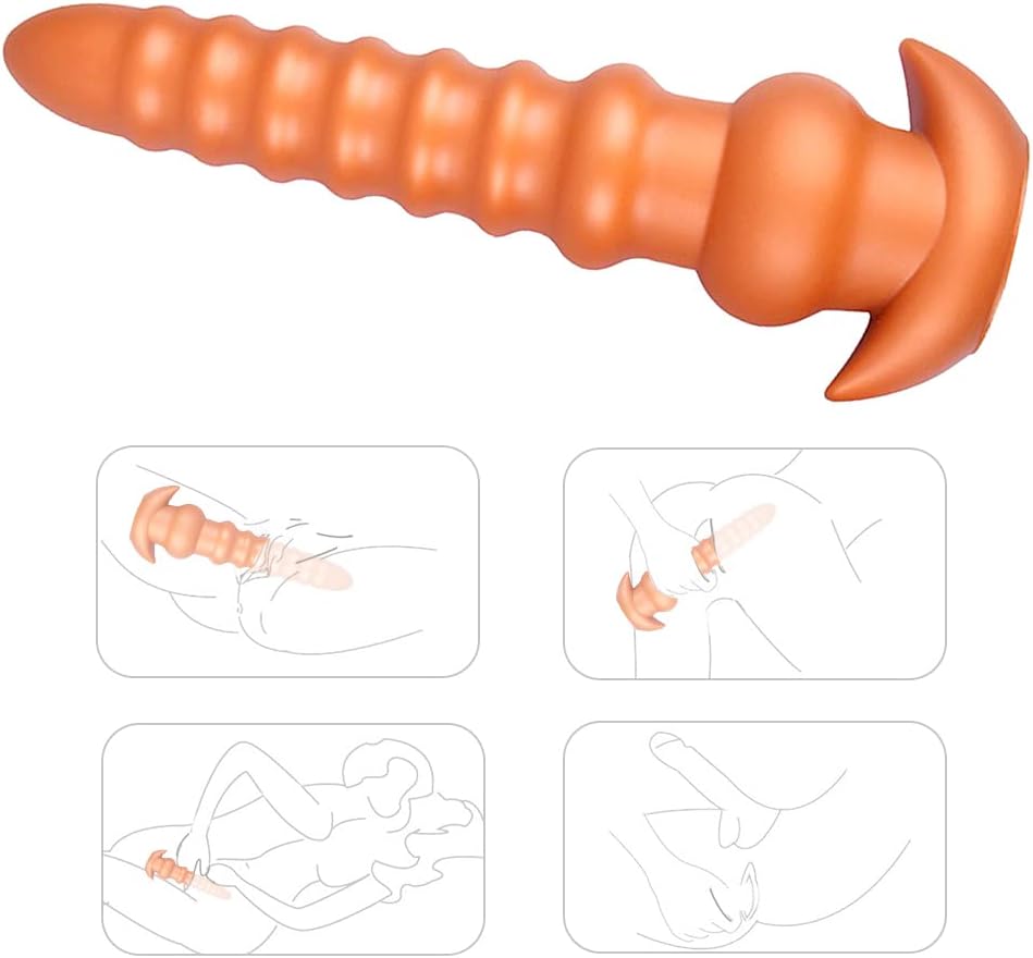 Extra long anal beads, liquid silicone threaded anal plug G spot dildo vaginal stimulation prostate massage male and female couple sex