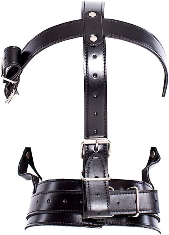 Leather Bondage Straps Removable Silicone Dildo Mouth Gag Adjustable Headband BDSM Fetish Slave Bondage Device for Men and Women Couple Sex