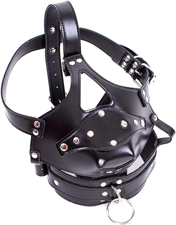 Leather Bondage Straps Removable Silicone Dildo Mouth Gag Adjustable Headband BDSM Fetish Slave Bondage Device for Men and Women Couple Sex