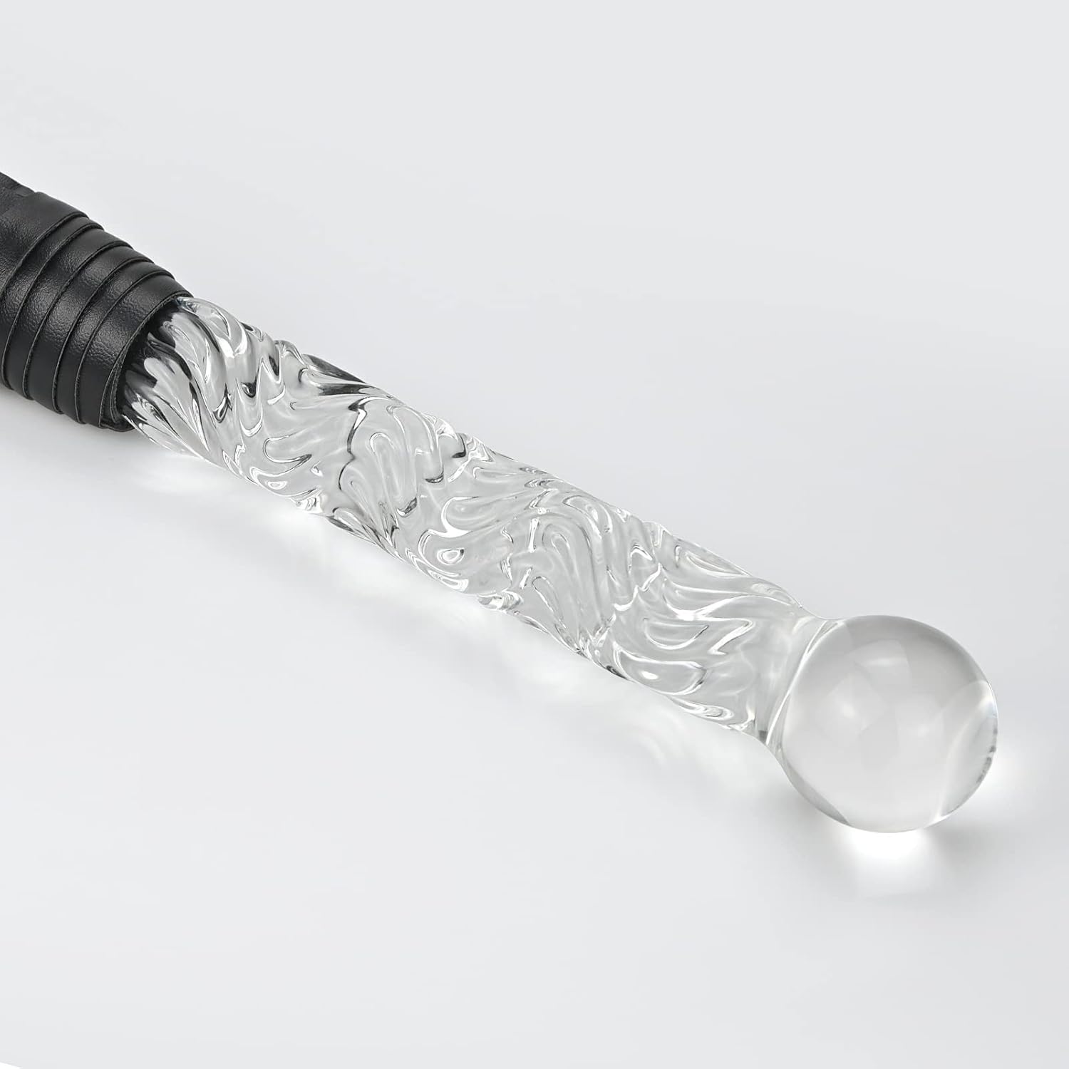 Fetish Leather Whip with Glass Pleasure Wand with Ball Tip - Sex Toy for SM or Anal Sex/Masturbation