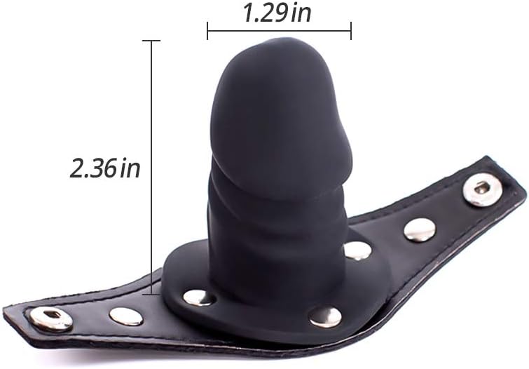 Leather Bondage Straps Removable Silicone Dildo Mouth Gag Adjustable Headband BDSM Fetish Slave Bondage Device for Men and Women Couple Sex