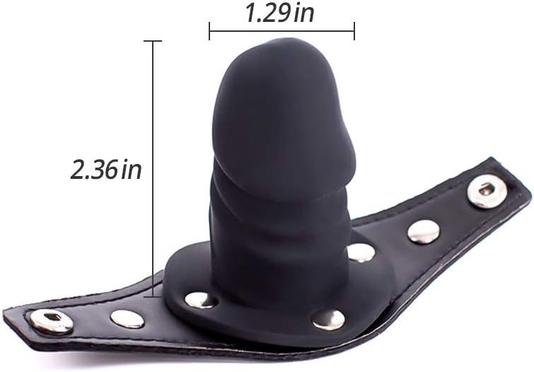 Leather Bondage Straps Removable Silicone Dildo Mouth Gag Adjustable Headband BDSM Fetish Slave Bondage Device for Men and Women Couple Sex