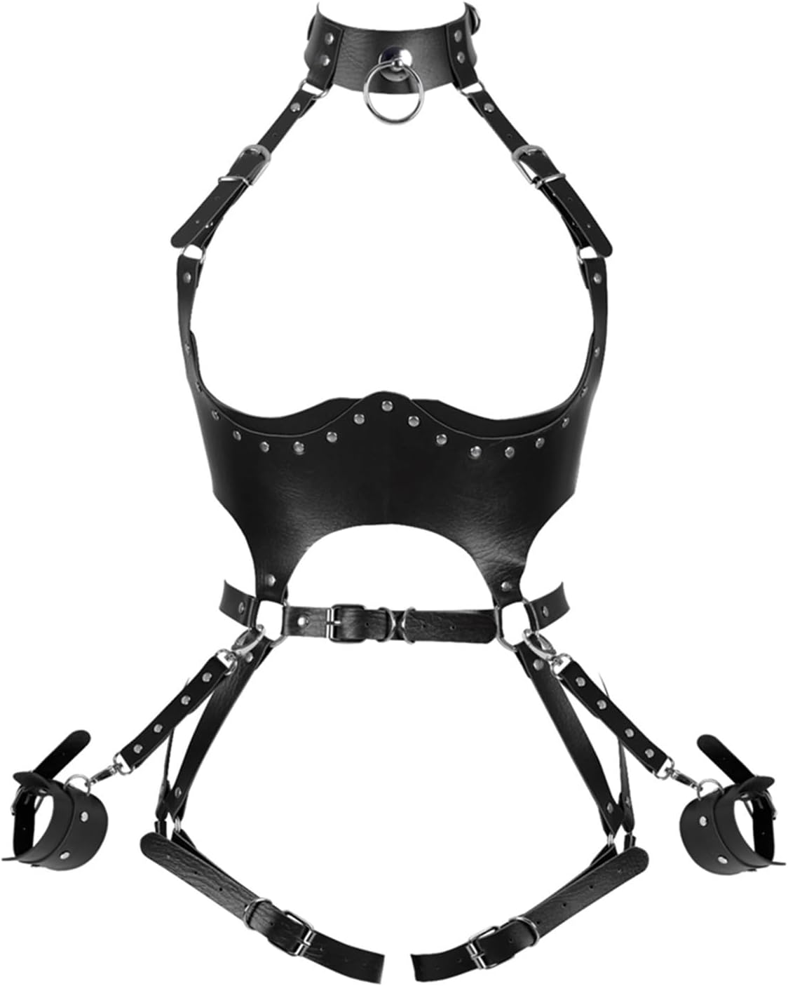 FOTN Women Punk PU Leather Body Waist Belt Bodysuit Bondage Body Harness Belt Sexy Lingerie Leg Garter Hollow Open Chest Bra BDSM ( Size : One Size)
