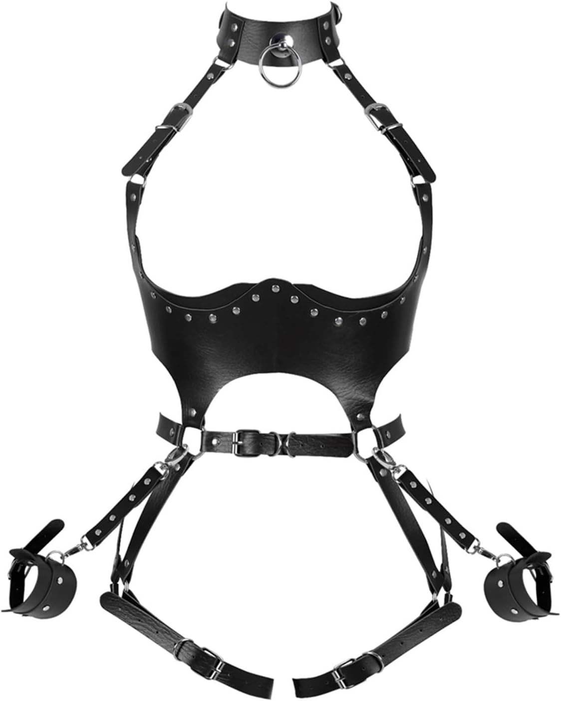 FOTN Women Punk PU Leather Body Waist Belt Bodysuit Bondage Body Harness Belt Sexy Lingerie Leg Garter Hollow Open Chest Bra BDSM ( Size : One Size)