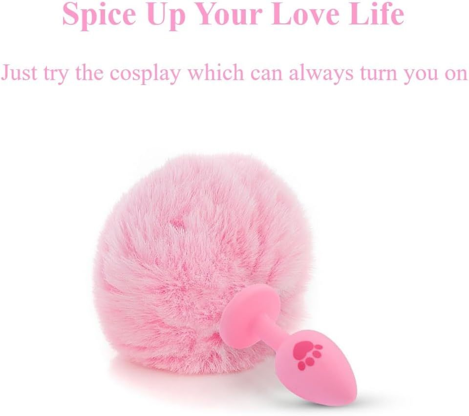 Anal Plug Rabbit Bunny Tail, Pink Fluffy Tail Butt Plug Silicone Anal Sex Toy Cute Sexy Cosplay Erotic Role Play Anus Toy for Adults Men Women Couples