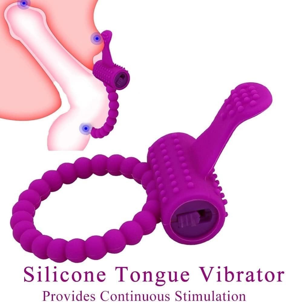 Vibrating Clitoral Stimulator Cock Ring, Silicone Penis Ring with Vibrator Ejaculation Delay Erection Enhance Adult Erotic Sex Toys for Men Couples