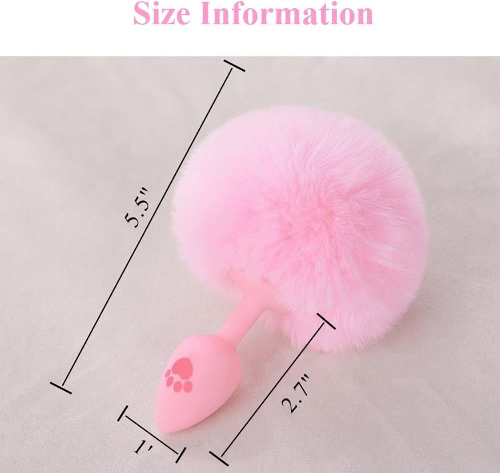 Anal Plug Rabbit Bunny Tail, Pink Fluffy Tail Butt Plug Silicone Anal Sex Toy Cute Sexy Cosplay Erotic Role Play Anus Toy for Adults Men Women Couples